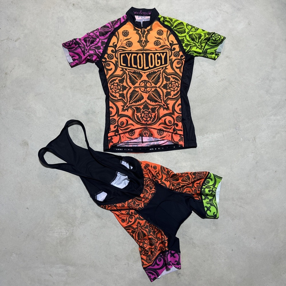 Cycology Performance Women's M Cycling Full Zip Jersey & Pants Mandala Rainbow